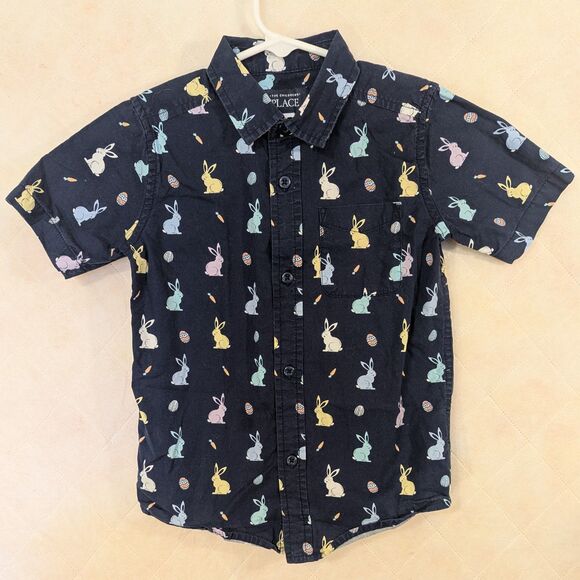 The Children's Place Other - The Children's Place Boys 5T Easter Bunny Navy Blue Button Up Shirt Spring